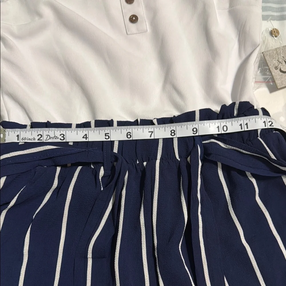 J for Justify White Top with Navy Striped Shorts